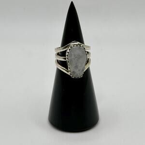 Flashy Moonstone Coffin Ring: Gothic 925 Sterling Silver, Size 7